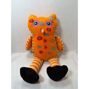 Build A Bear Orange Owl Fleece Plush 16" BABW Retired Polka Dot Stripes 2011